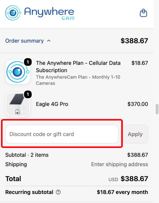 Where to enter AnyWhereCam promo code How to use AnyWhereCam promo code