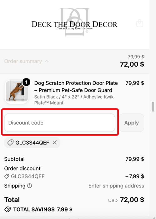 Where to enter Deck the Door Decor promo code How to use Deck the Door Decor promo code