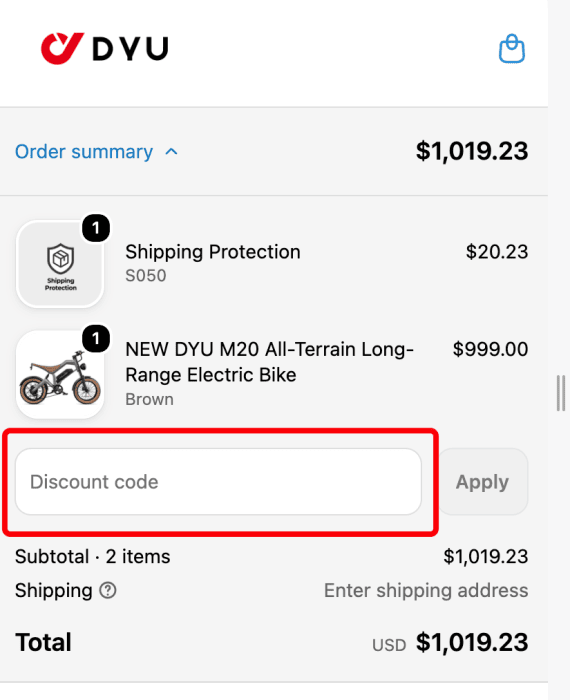 Where to enter DYU Electric Bikes promo code How to use DYU Electric Bikes promo code