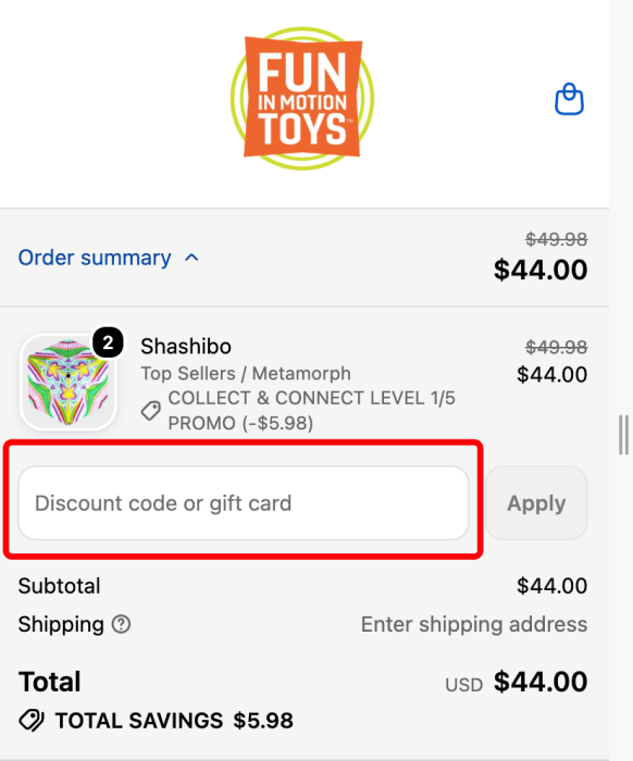 How to use Fun In Motion Toys promo code