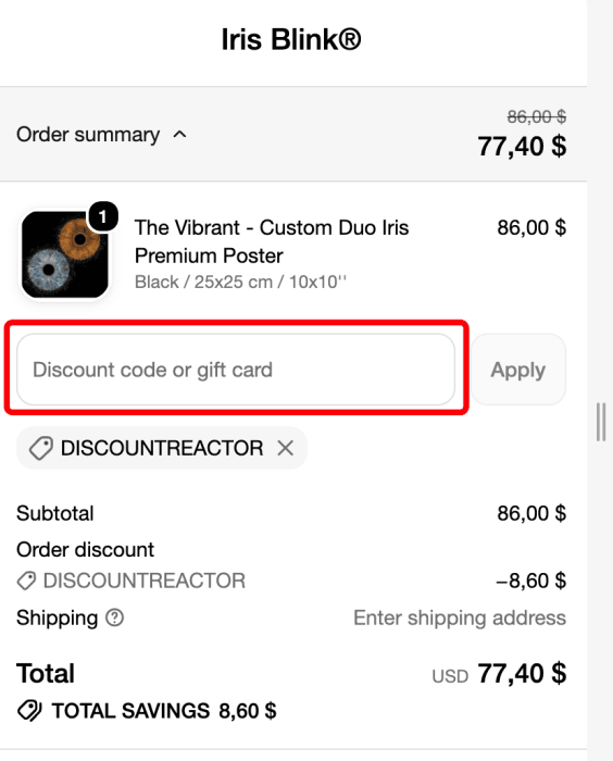 How to use Iris Blink promo code