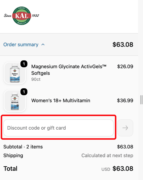 Where to enter KAL Vitamins promo code How to use KAL Vitamins promo code