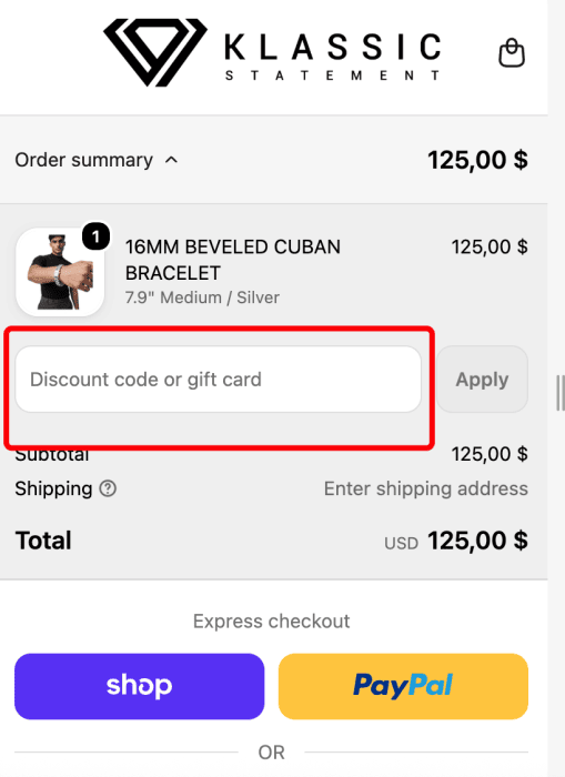 Where to enter Klassic Statement promo code How to use Klassic Statement promo code