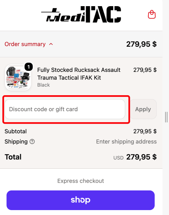 Where to enter MediTac Kits promo code How to use MediTac Kits promo code