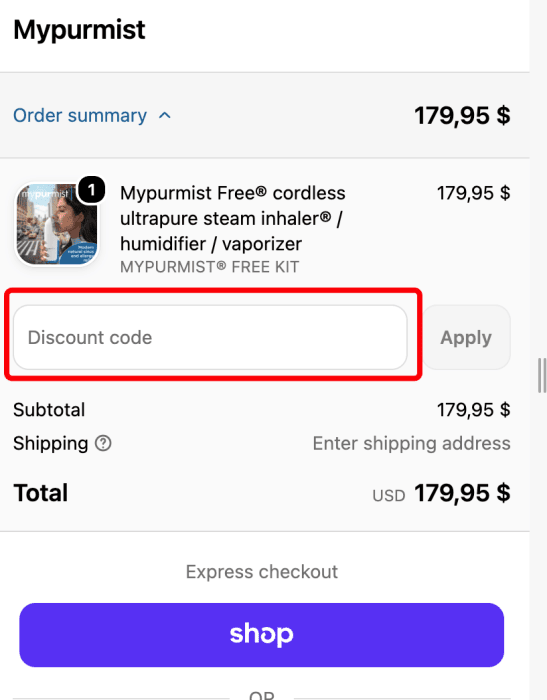 Where to enter MyPurMist promo code How to use MyPurMist promo code