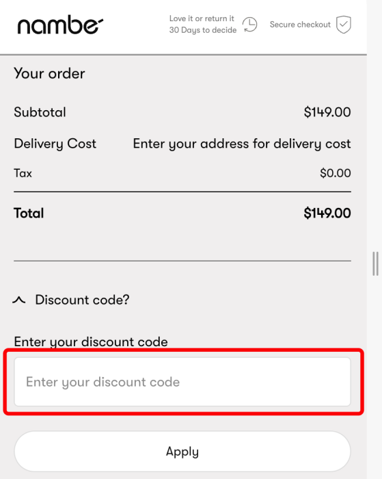 Where to enter Nambé promo code How to use Nambé promo code