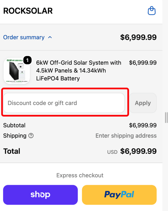 Where to enter ROCKSOLAR promo code How to use ROCKSOLAR promo code