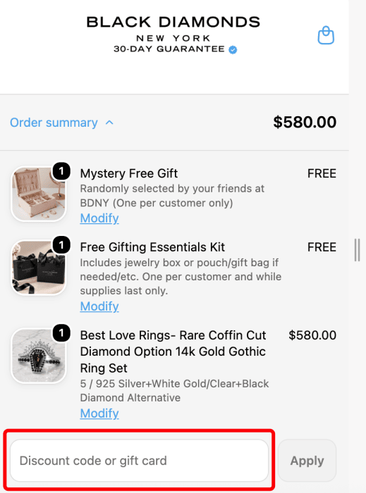 How to use Black Diamonds New York promo code