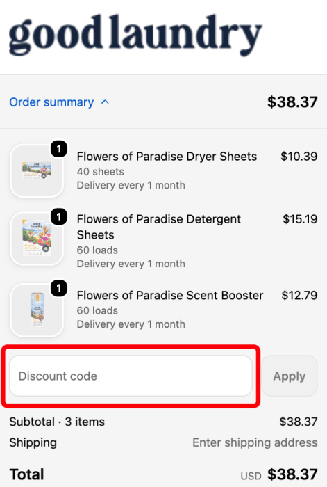 Where to enter Good Laundry promo code How to use Good Laundry promo code