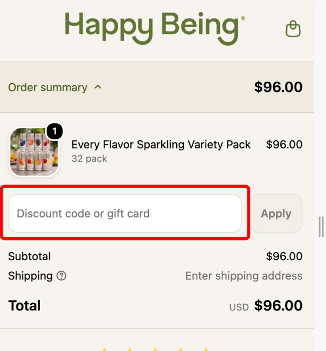 How to use Happy Being promo code