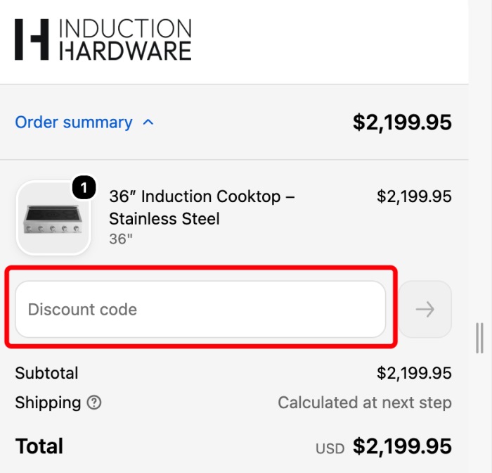 How to use Induction Hardware promo code