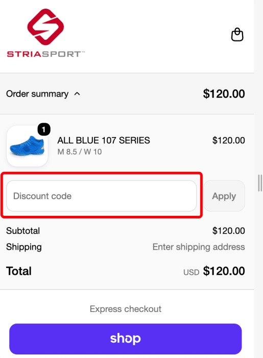 Where to enter Stria Sport promo code How to use Stria Sport promo code