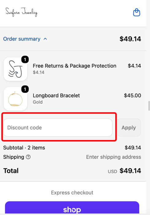 How to use Surfers Jewelry promo code