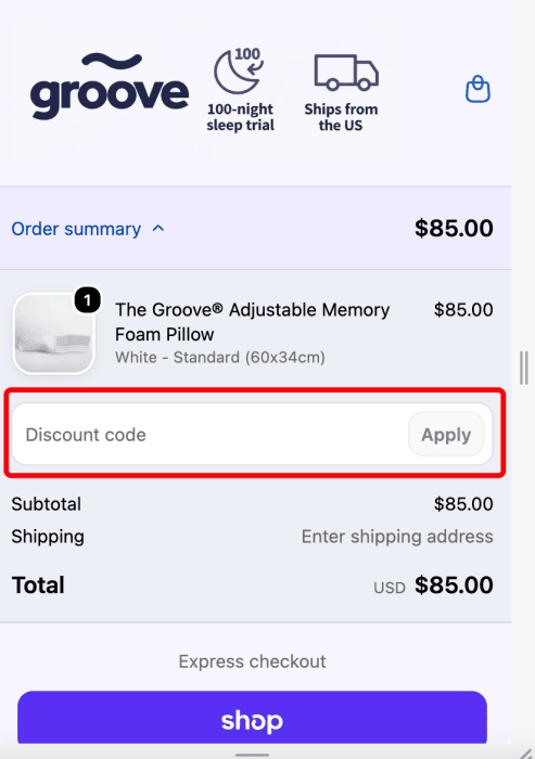 How to use Groove Pillows promo code