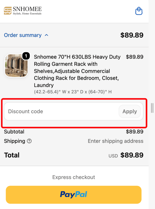 Where to enter Snhomee promo code How to use Snhomee promo code