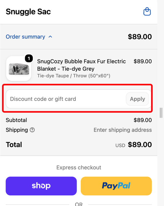 Where to enter Snuggle Sac promo code How to use Snuggle Sac promo code