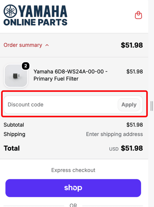 Where to enter Yamaha Online Parts promo code How to use Yamaha Online Parts promo code