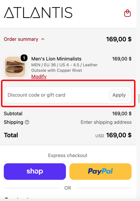 How to use Atlantis Handmade promo code