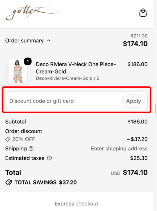 Where to enter Gottex promo code How to use Gottex promo code