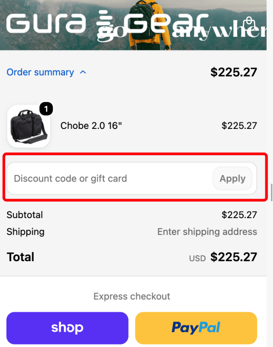 Where to enter Gura Gear promo code How to use Gura Gear promo code