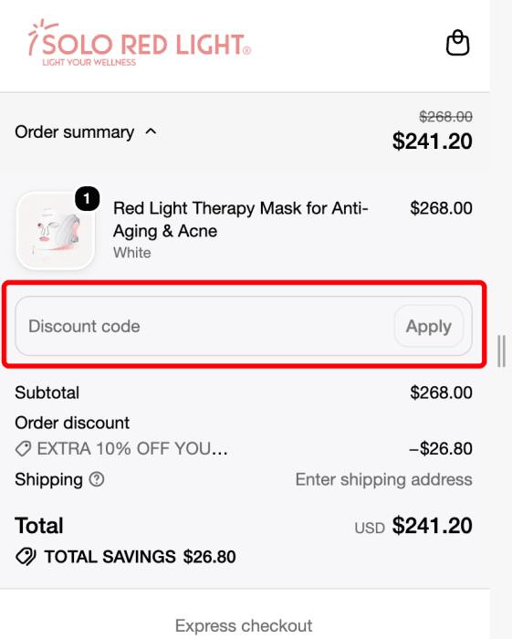 Where to enter Solo Red Light promo code How to use Solo Red Light promo code