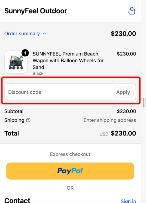 How to use SunnyFeel Outdoor promo code