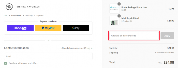 How to use Sienna Naturals promo code