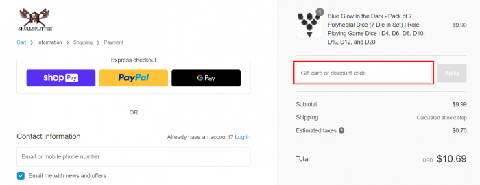 How to use SkullSplitter Dice promo code