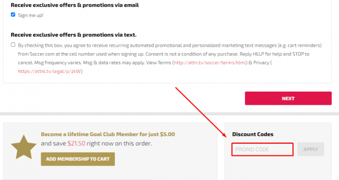 How to use SOCCER.COM promo code