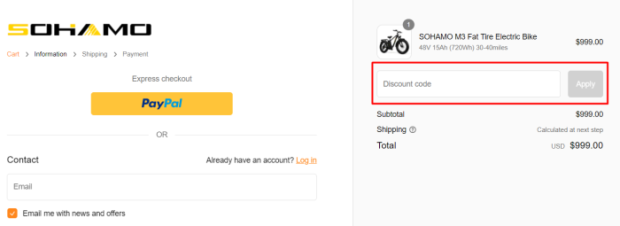 How to use SOHAMO promo code