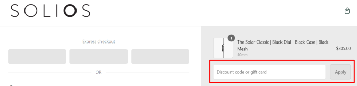 How to use SOLIOS promo code