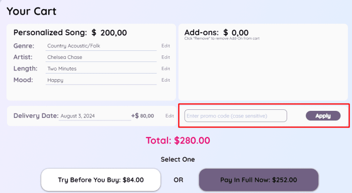 How to use Songlorious promo code