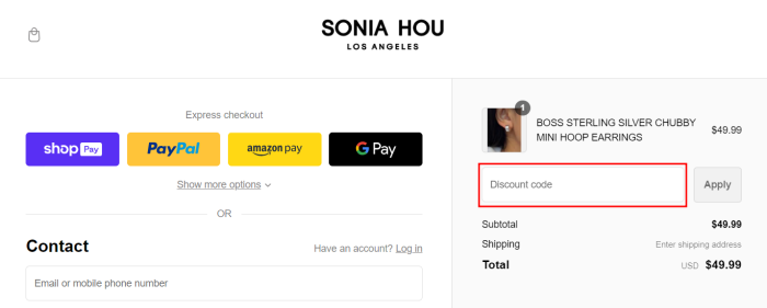 How to use SONIA HOU promo code