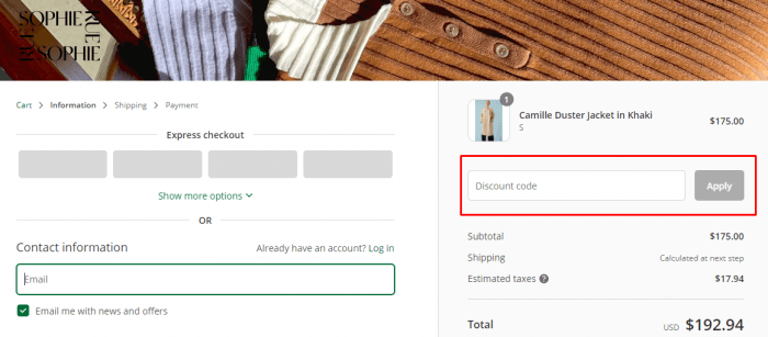 How to use Sophie Rue promo code