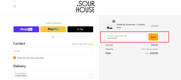 How to use Sourhouse promo code