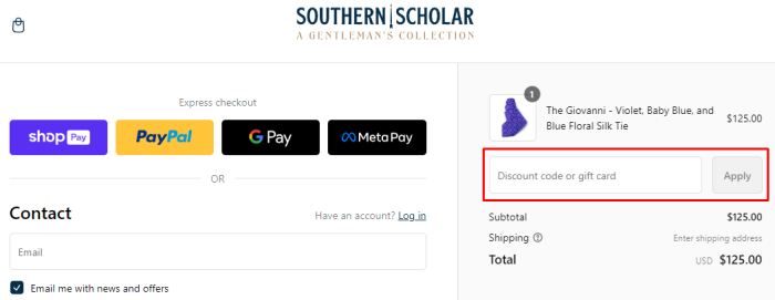How to use Southern Scholar promo code
