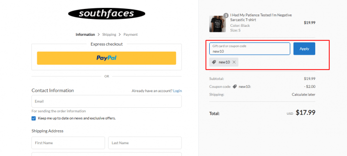 How to use Southfaces promo code