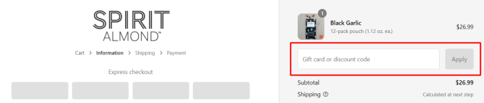 How to use SPIRIT ALMOND promo code