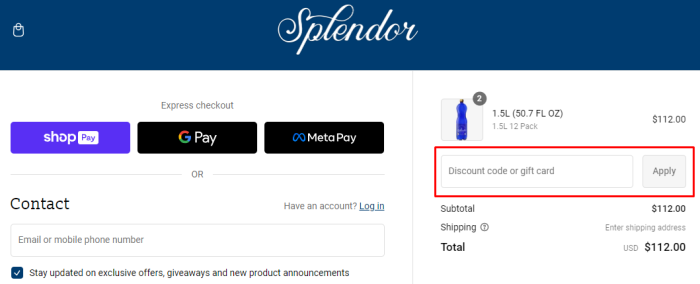 How to use Splendor promo code