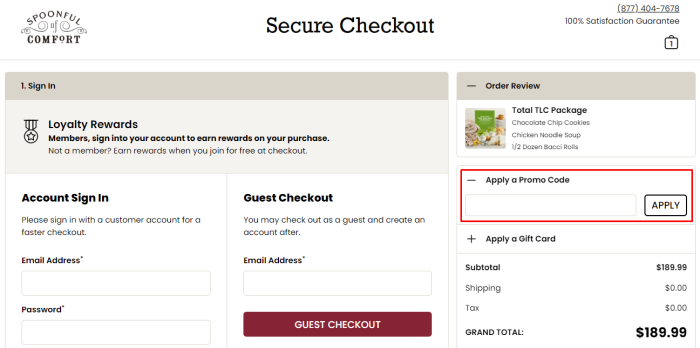 How to use Spoonful of Comfort promo code