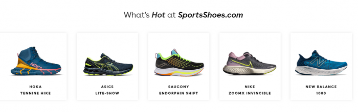 SportsShoes.com range of products 