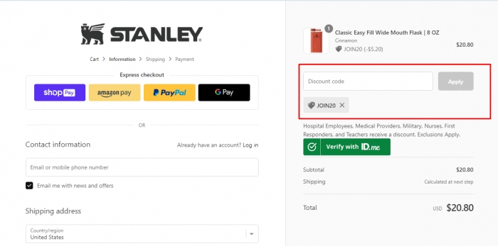 How to use Stanley promo code