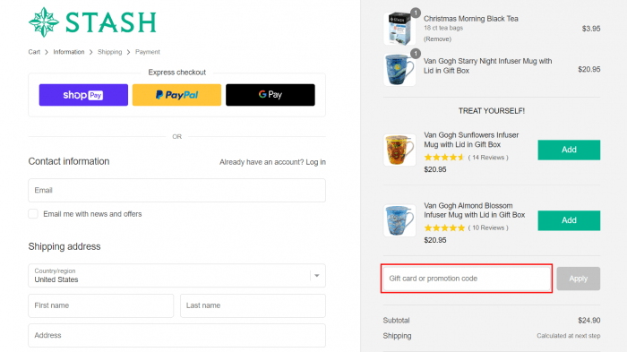 How to use Stash Tea promo code