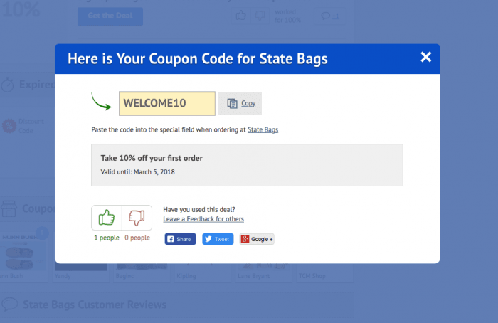 How to use a discount code at State Bags