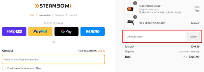 How to use Steambow promo code