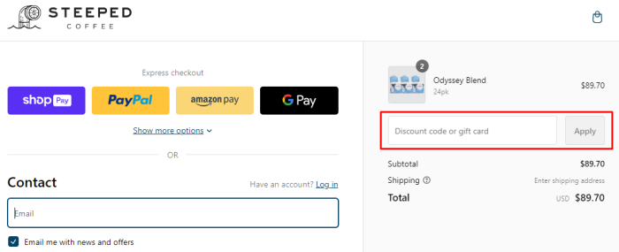 How to use Steeped Coffee promo code