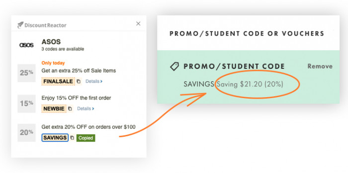Web Browser Extension DiscountReactor for Google Chrome
