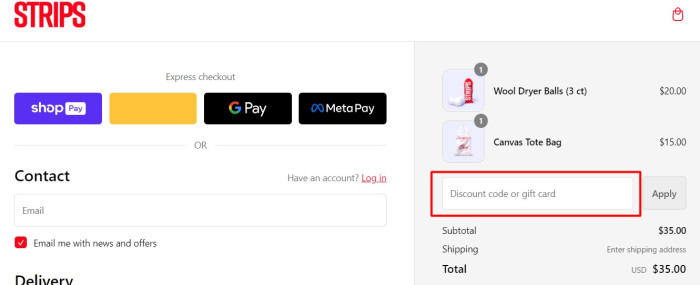 How to use STRIPS promo code