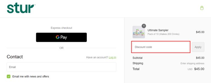 How to use Stur Drinks promo code