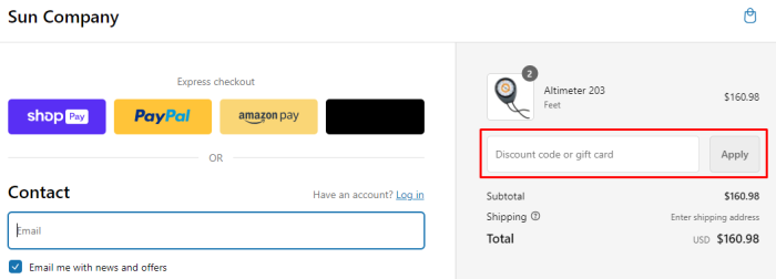 How to use Sun Company promo code